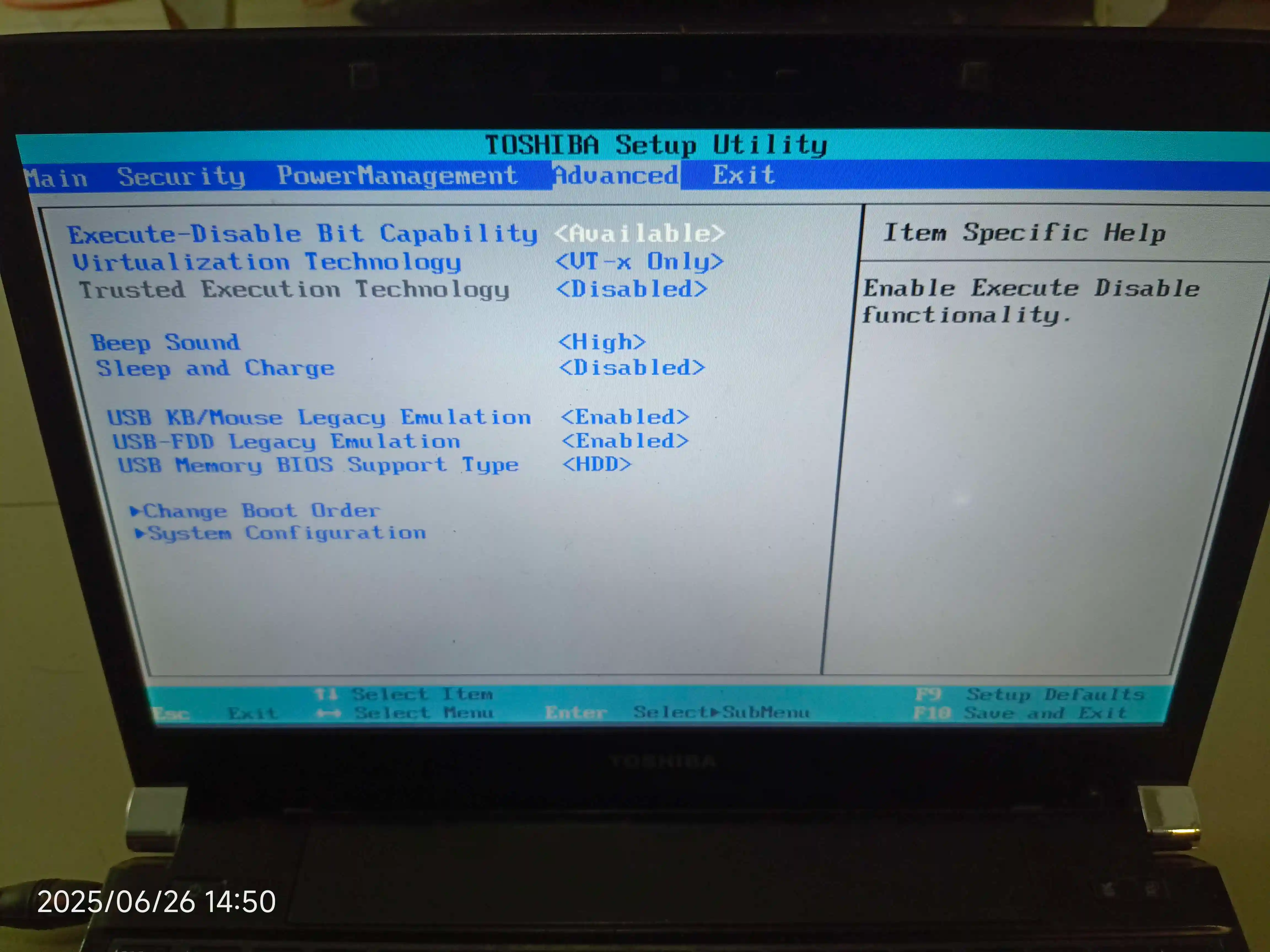 toshiba bios advanced section